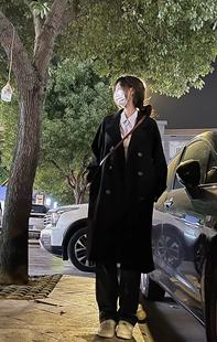 黑色毛呢大衣韩系显瘦小个子气质，中长款高级感小众，加厚西装外套女