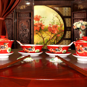 高档时尚中国红结婚对碗对杯套装实用夫妻，敬茶杯富贵碗筷餐具