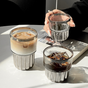 太空银美式咖啡杯家用小众创意竖纹喝水杯子高档精致玻璃杯牛奶杯