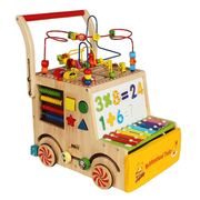 多功能绕珠箱儿童木制玩具，学步车宝宝助步车可折叠木制手推车0-3