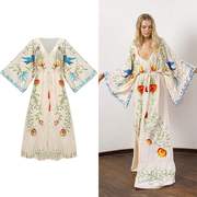 波西米亚花朵刺绣镂空流苏装饰 复古造型女神长裙女连衣裙中腰