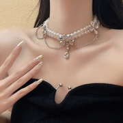 轻奢高级感水钻珍珠项链，女夸张礼服水晶，锁骨链新娘脖子颈链配饰潮