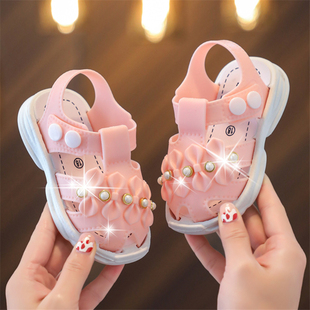 婴儿包头女孩凉鞋儿童防滑软底小公主宝宝学步鞋0-3岁夏季凉拖