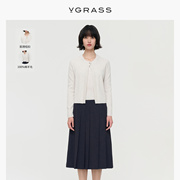 vgrass白色全羊毛开衫，背心两件套女春h廓形开衫vzo1o31010