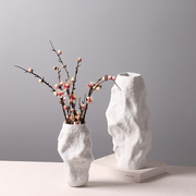 新中式创意摆件酒店样板间插花装饰泡泡釉陶瓷白色个性艺术品花瓶