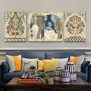 客厅装饰画欧式沙发背景墙，挂画美式玄关三联画大象画抽象墙画壁画