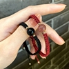 小众设计黑曜石幸运珠子男红色，草莓晶水晶手链，女编织情侣手绳