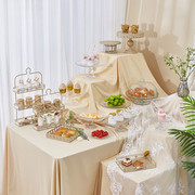 欧式金色甜品台摆件婚礼甜品台展示架玻璃点心托盘生日高脚蛋糕盘