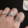 韩系小众设计mars25手工复古做旧925纯银，奶牛戒指叠戴天然宝石女