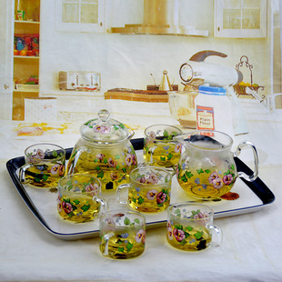 韩国耐热玻璃花茶壶套装水果泡茶壶加厚功夫过滤茶具家用可电陶炉