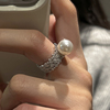 方糖家 重工微镶锆石宽版纯银戒指施家珍珠小众高级感轻奢指环女