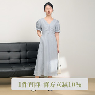 AIRIQI 夏季设计感连衣裙法式优雅收腰短袖长裙女AH32LQ748
