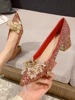 红色婚鞋女婚纱秀禾两穿新娘，鞋2024年法式水晶，高跟鞋粗跟单鞋