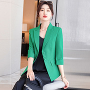 春秋中袖绿色小西装，外套女韩版修身显瘦短款长袖七分袖西服橙