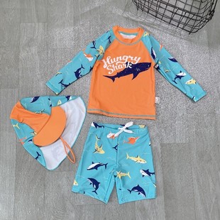 男童男宝泳衣三件套长，短袖分体套装，速干防晒upf+中大童泳衣沙滩