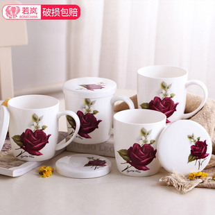 茶杯套装家用创意陶瓷，马克杯子简约骨瓷，水杯2个组合logo订制