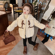 女童加厚毛毛衣(毛毛衣)冬季2023韩版洋气，儿童珍珠扣皮草保暖冬装外套