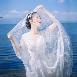 超仙网纱裙子性感收腰高级感甜美白色，仙女长裙海边度假连衣裙女夏