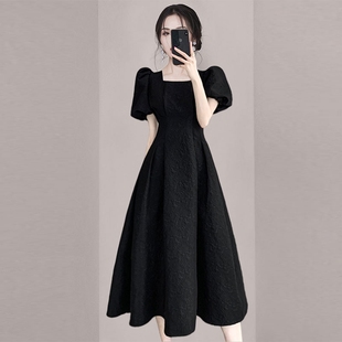 法式名媛气质复古黑色，连衣裙2024夏季收腰高级感女装夏装裙子