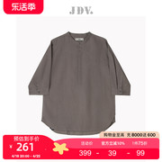 JDV男装夏季商场同款灰色圆领通勤中袖衬衫宽松上衣SIH3482
