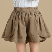 女童裙裤夏季短裤薄纯棉花边，小女孩儿童宽松裤子灰色洋气休闲