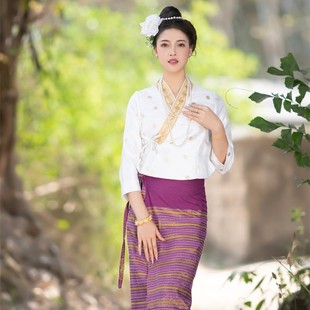 沙芭利 西双版纳傣族服装 十色筒裙 金色提花上衣 东南亚风格服饰