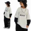 ROCKYROAD童装美式字母黑白假两件长袖T恤刺绣卫裤儿童街舞服套装