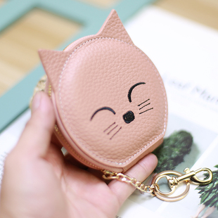 2022日韩卡通牛皮创意零钱包卡包真皮硬币，包猫咪(包猫咪，)包挂件(包挂件)钥匙包