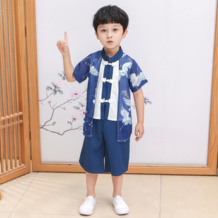 汉服男童中国风古装国学服儿童唐装夏装薄款套装幼儿园宝宝表演服