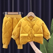 男女儿童秋冬套装加厚袄保暖防风，长袖宽松版两件套中小童宝宝棉服