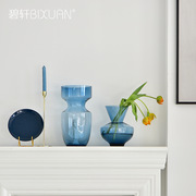 创意浅蓝葫芦形宽口玻璃，花瓶餐厅会所，现代装饰工艺品摆件花瓶