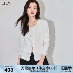 lily2024春女装气质时尚通勤款立体浪漫玫瑰排扣修身针织开衫