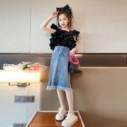 女童夏装半身裙儿童牛仔裙子，a字裙套装，韩版洋气中大童网红衣服潮