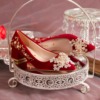 粗跟婚鞋女秀禾婚纱两穿新娘，鞋2023年中式红色，高跟鞋孕妇可穿