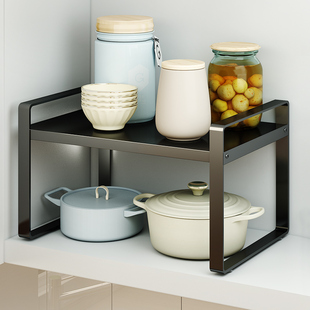 可伸缩厨房调料桌面单层锅架置物架台面隔板橱柜，分层柜内收纳架子