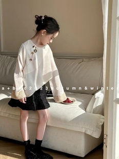 新中式品牌女童装儿童春季中大童气质款绸缎，长袖衬衫鱼尾裙子