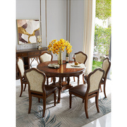 美式餐桌椅组合橡木乡村圆形4人6人家用小户型复具全实木餐桌