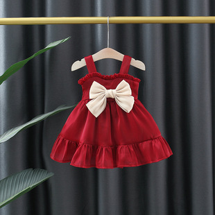 女宝宝夏季吊带裙2024韩版女童洋气公主裙婴儿，周岁红色纱裙子
