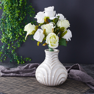 浮雕陶瓷花插桌面复古做旧花瓶鲜花仿真花器皿客厅装饰品室内摆件