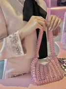 sofia定制23春夏小众设计金属亮片缀饰锁子甲单肩包手拎粉色包包