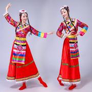 藏族舞蹈演出服装女 成人 长袖演出服长裙广场舞民族服装表演服饰