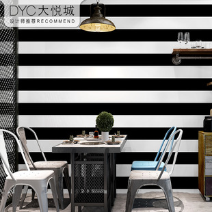黑白色竖条纹墙纸现代简约时尚发廊美发理发服装店电视背景墙壁纸