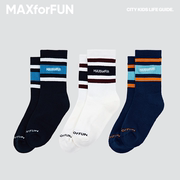 maxforfun童装23aw儿童运动中筒袜男女童，复古彩条秋冬袜子毛圈底