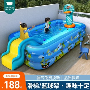 速发家用充气游泳池婴幼，儿童可折叠户外游泳桶，大人小孩滑梯加厚戏