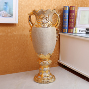 陶瓷花瓶落地高脚宽口金色奢华奖杯状客厅电视柜旁花器大号摆件