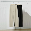 2024韩国秋冬女士卡其色西裤宽松高腰，高个子(高个子)混纺黑色百搭直筒长裤