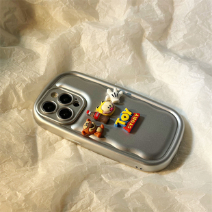 银色电镀立体加菲猫气囊适用iPhone15手机壳苹果14promax硅胶全包镜头13软壳12女款创意13pro防摔高级感