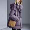 欧美2023冬季紫色中长款羽绒服，气质休闲加厚面包服连帽外套女