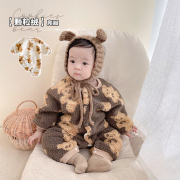 韩版婴儿衣服秋冬季加绒保暖连体衣宝宝超洋气小熊加厚哈衣外出服