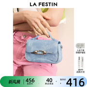 拉菲斯汀牛仔蓝色小包，女2024高级感单肩斜挎包小众设计手提包